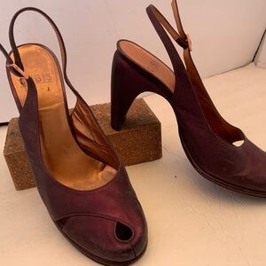 Charles Jourdan CJBIS Leather Heels Purple Aubergine Eggplant 10 M Made in Spain